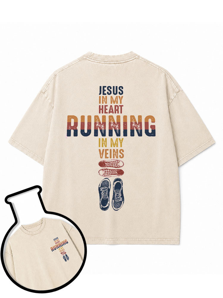 JESUS IN MY HEART RUNNING IN MY VEINS Washed T-Shirt