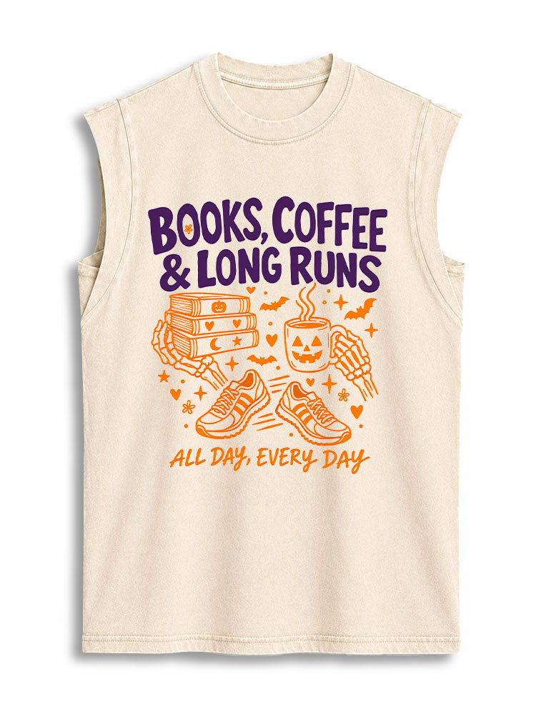 BOOKS COFFEE & LONG RUNS ALL DAY EVERY DAY Vintage Washed Cotton Tank Top