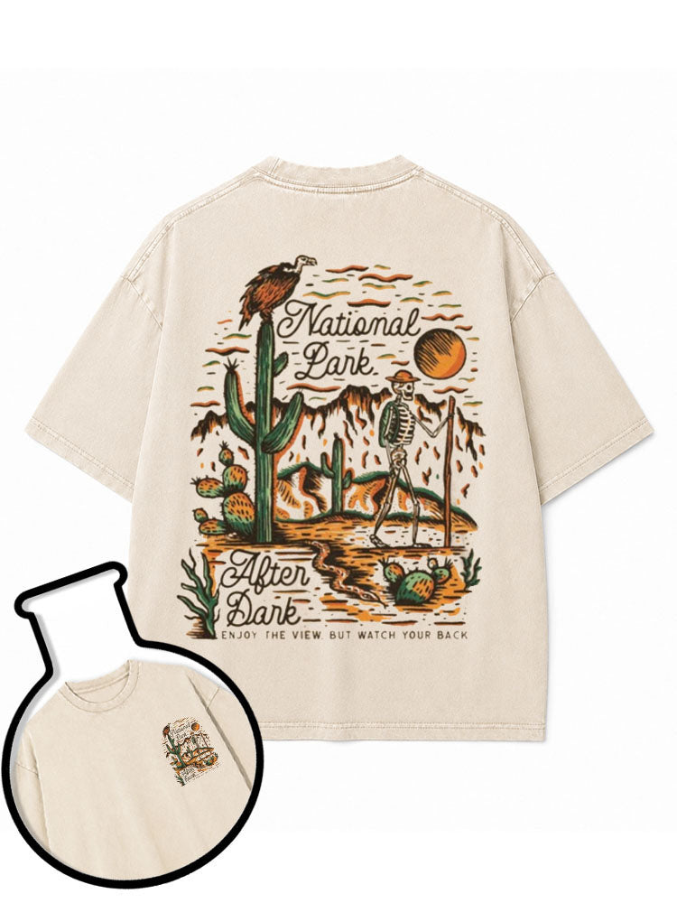 AFTER DARKENJOY THE VIEW BUT WATCH YOUR BACK Washed T-Shirt