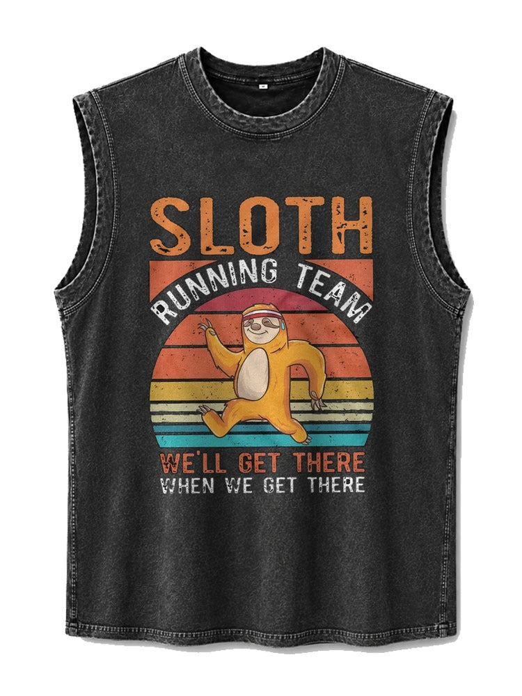 Sloth Running Team We'll Get There When We Get There Washed Tank Top