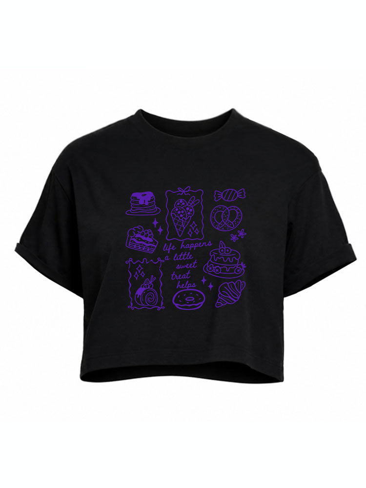 life happens a little sweet treat helps Crop Tops