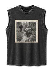 Bigfoot And Pug Selfie Washed Tank Top