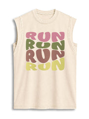 RUN RUN RUN Vintage Washed Cotton Tank Top