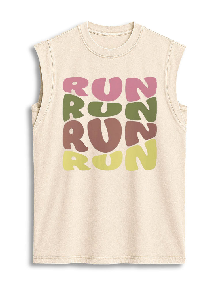 RUN RUN RUN Vintage Washed Cotton Tank Top