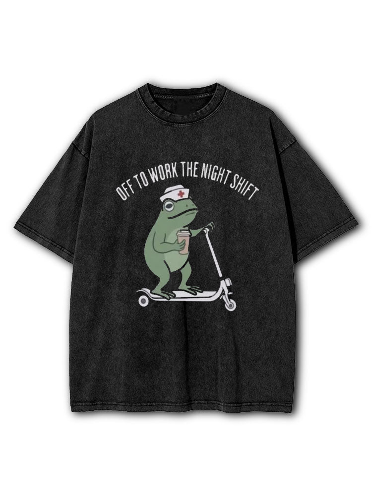 Off To Work The Night Shift Washed T-Shirt