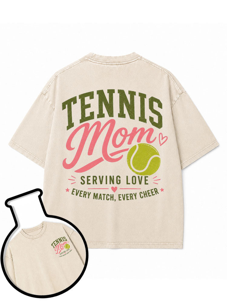 TENNIS Mom SERVING LOVE Washed T-Shirt