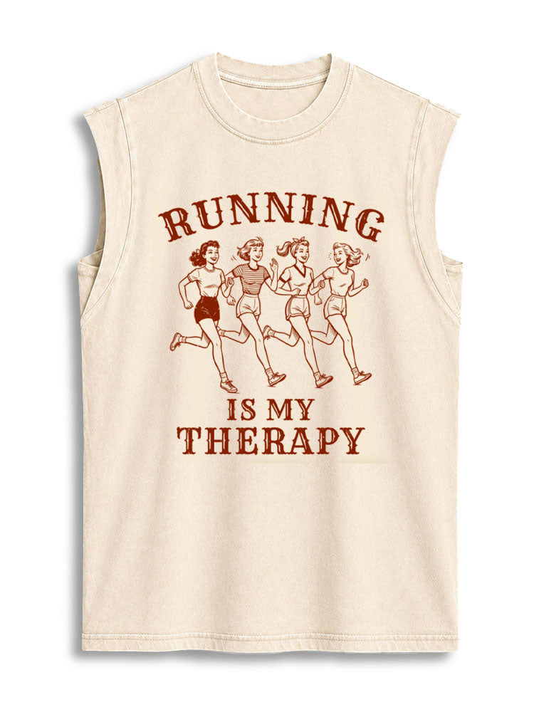 RUNNING IS MY THERAPY Vintage Washed Cotton Tank Top