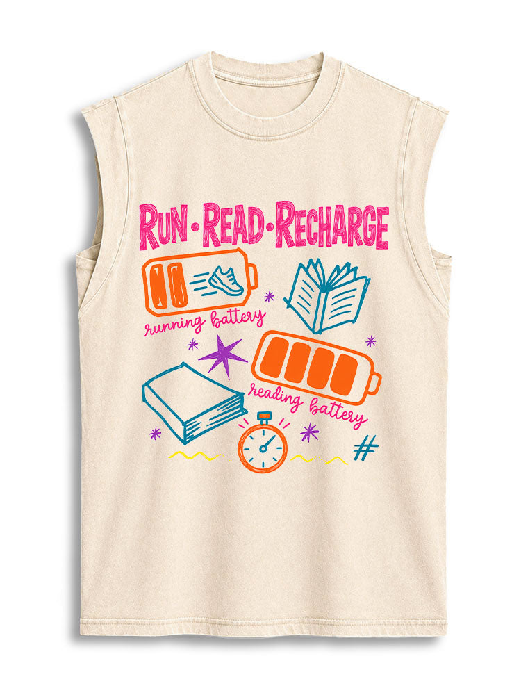 RUN READ RECHARGE Vintage Washed Cotton Tank Top
