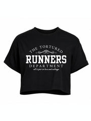 THE TORTURED RUNNERS DEPARTMENT ALL IS FAIR IN LOVE AND MILEAGE  Crop Tops