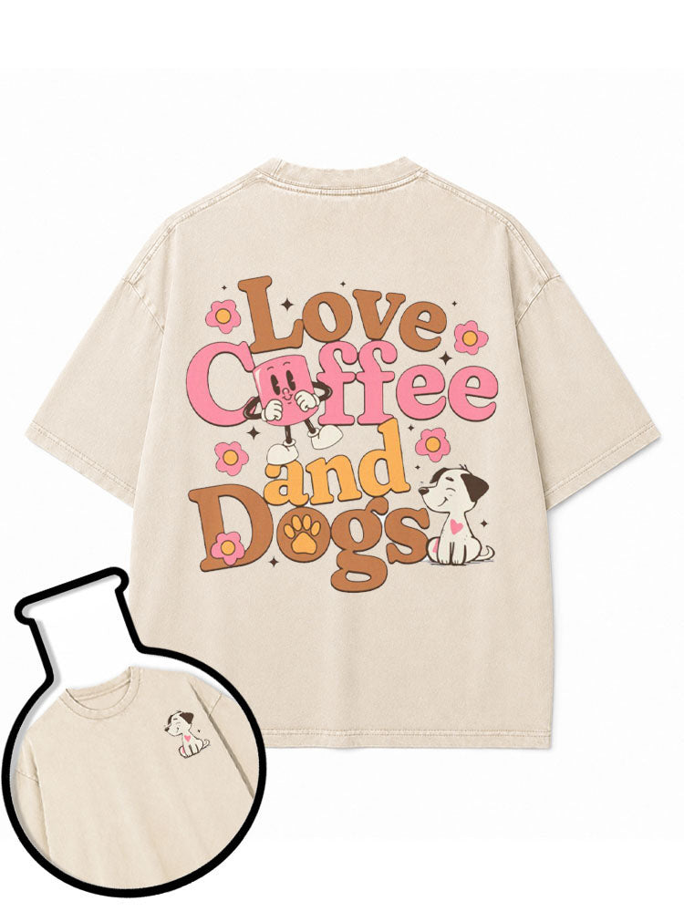 Love Coffee and Dogs Washed T-Shirt