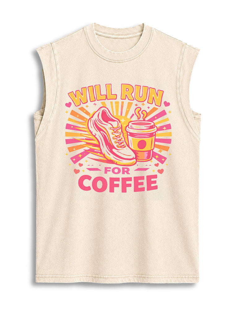 WILL RUN FOR COFFEE  Vintage Washed Cotton Tank Top
