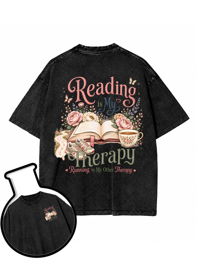 Reading is My Therapy Running is My Other Therapy Washed T-Shirt
