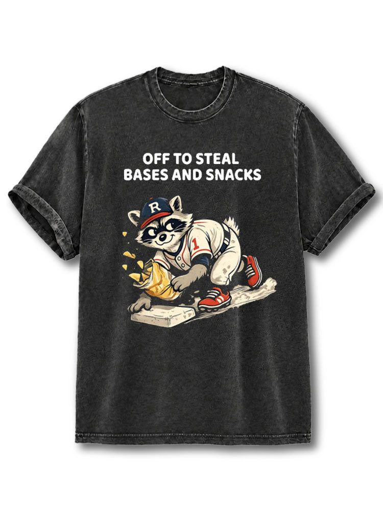 Off To Steal Bases and Snacks Washed T-Shirt