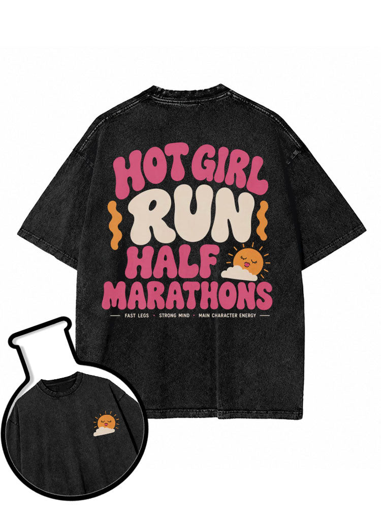 HOT GIRL RUN HALF MARATHONS  Washed T-Shirt