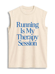 Running Is My Therapy Session Vintage Washed Cotton Tank Top