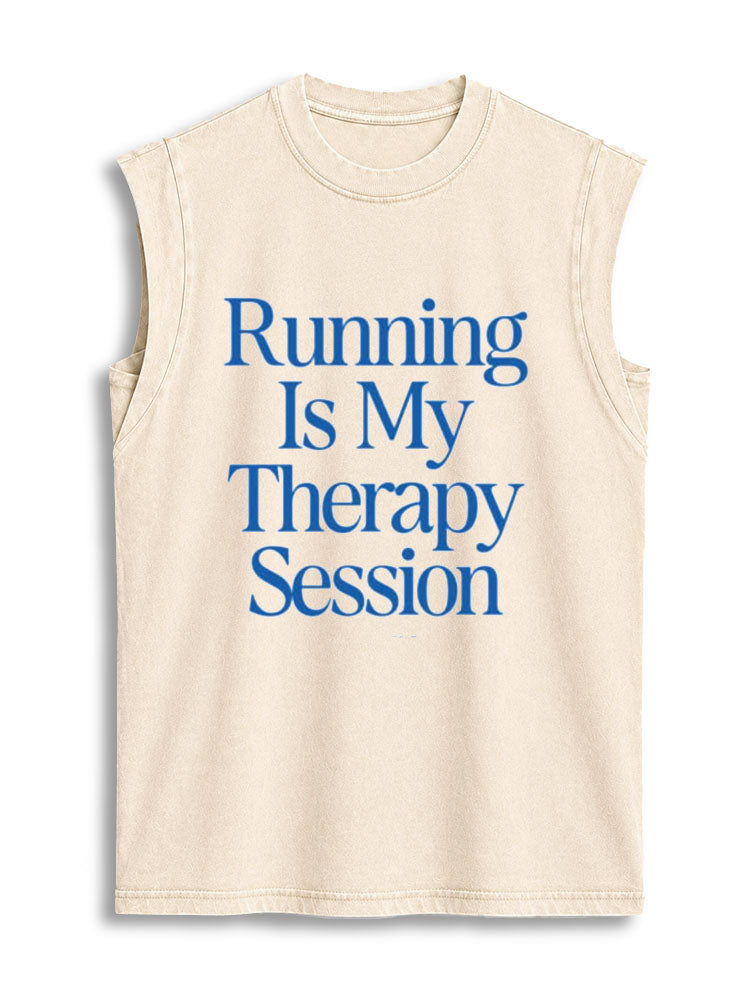 Running Is My Therapy Session Vintage Washed Cotton Tank Top