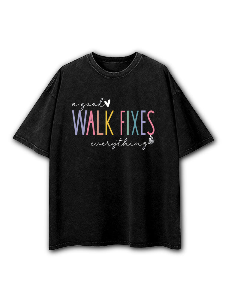 A Good Walk Fixes Everything Washed T-Shirt
