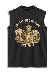 NOT ALL WHO WANDER ARE FAST Vintage Washed Cotton Tank Top