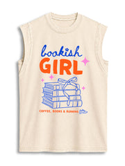bookish GIRLCOFFEE BOOKS RUNNING Vintage Washed Cotton Tank Top