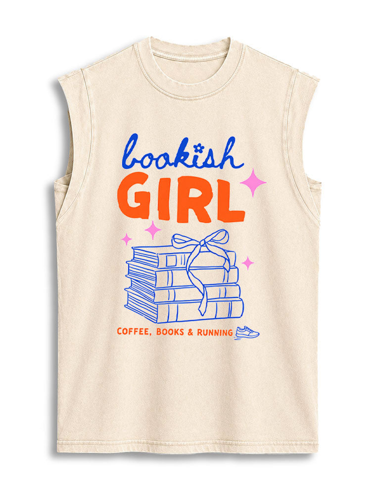 bookish GIRLCOFFEE BOOKS RUNNING Vintage Washed Cotton Tank Top
