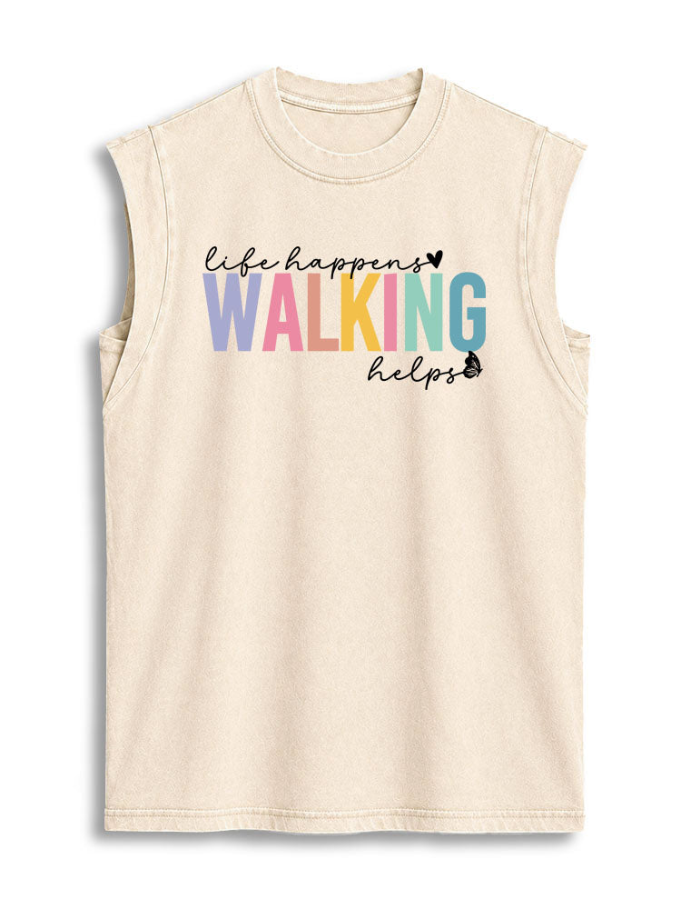 Life Happens Walking Helps Vintage Washed Cotton Tank Top
