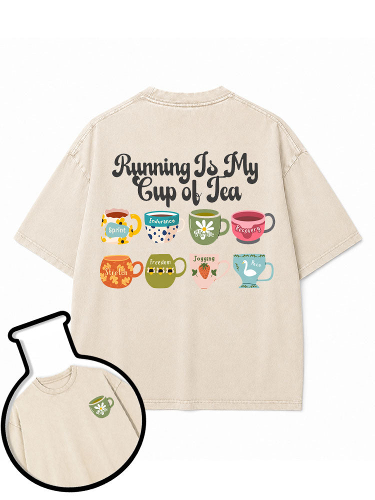 RUNNING IS MY CUP OF TEA Washed T-Shirt