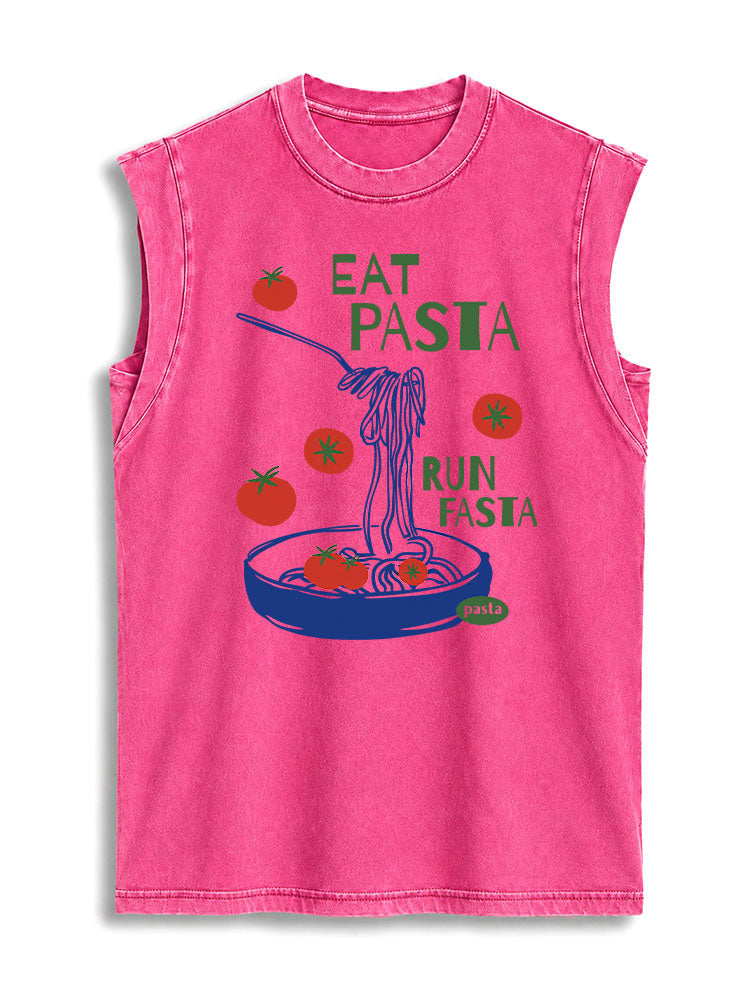 Eat Pasta Run Fasta Vintage Washed Cotton Tank Top