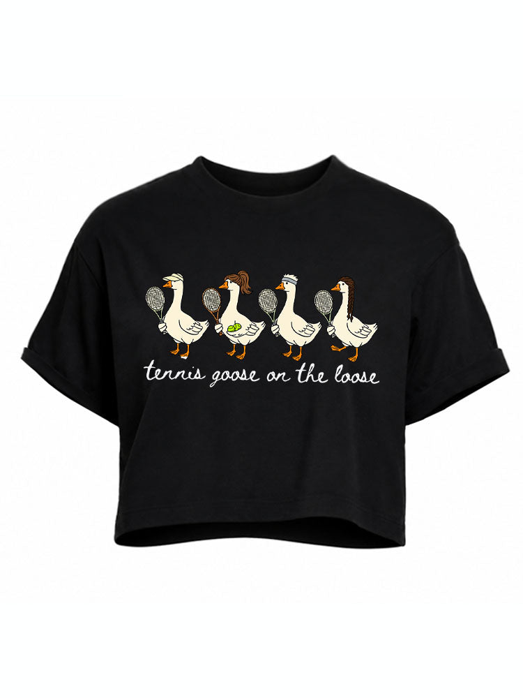 tennis goose on the loose Crop Tops