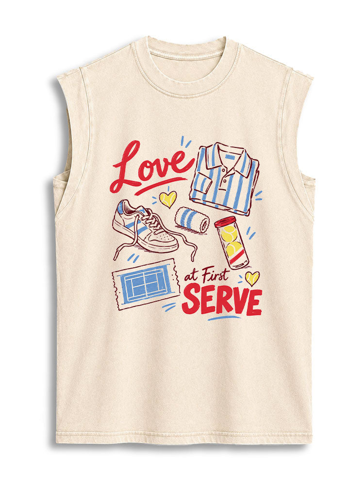 Love at First SERVE Vintage Washed Cotton Tank Top