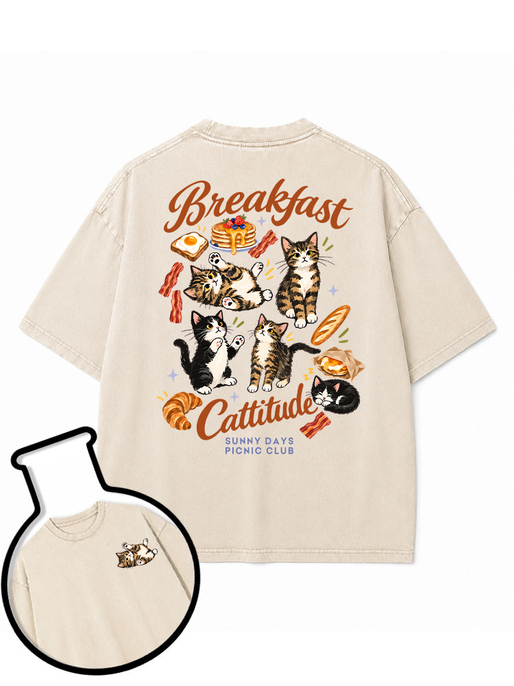 Breakfast Cattitude SUNNY DAYS PICNIC CLUb Washed T-Shirt