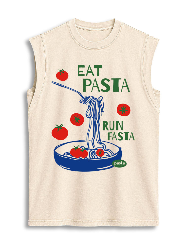 Eat Pasta Run Fasta Vintage Washed Cotton Tank Top