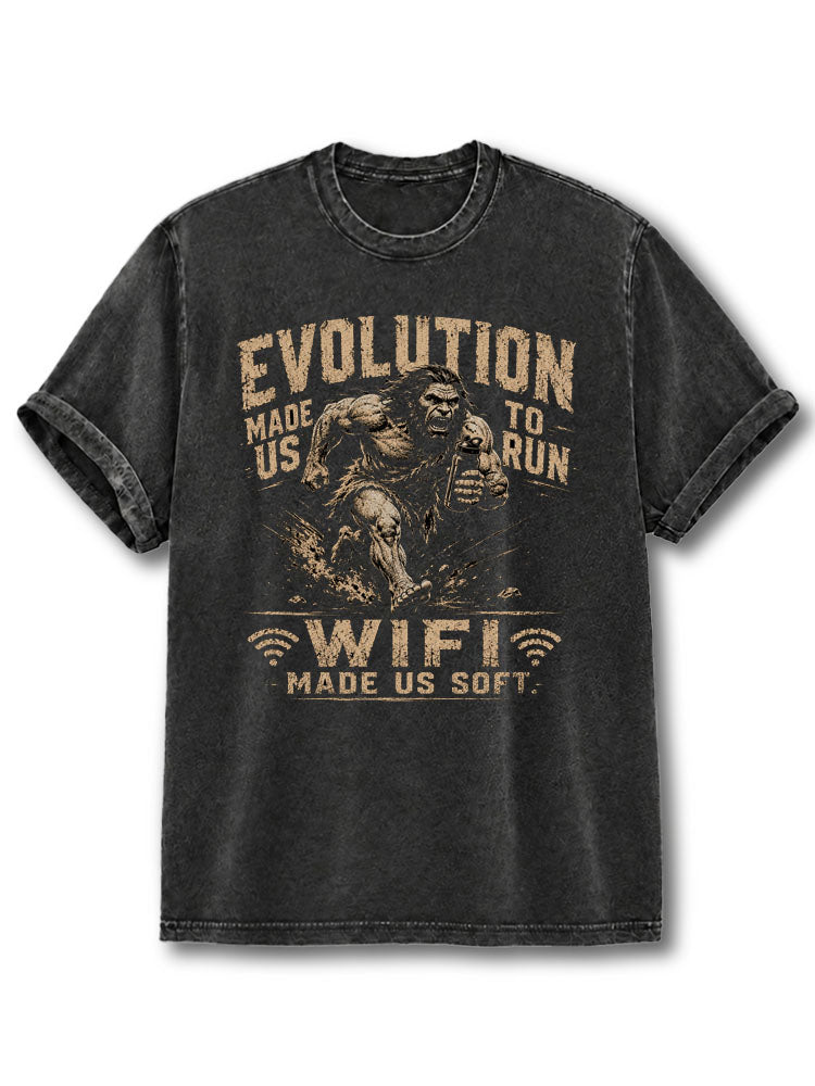 Evolution Made Us To Run Washed T-Shirt