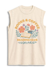 BOOKS & COFFEE READING CLUB Vintage Washed Cotton Tank Top