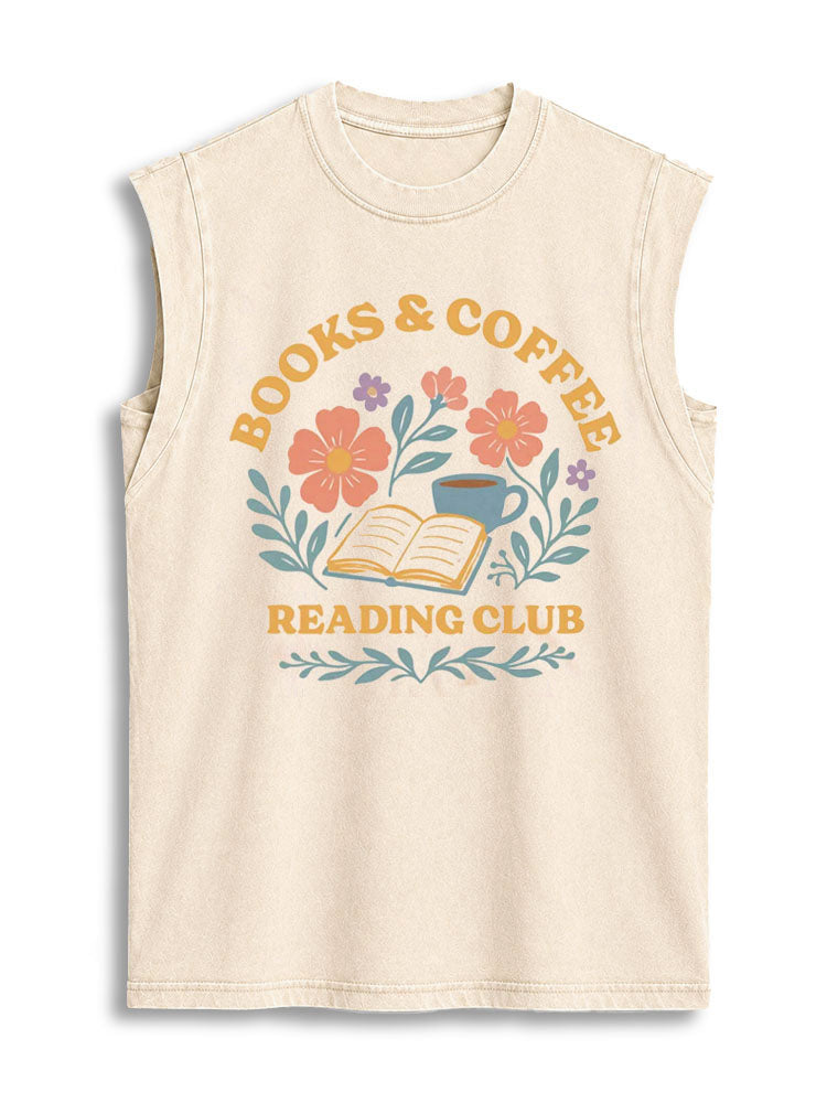 BOOKS & COFFEE READING CLUB Vintage Washed Cotton Tank Top