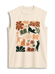 floral books Vintage Washed Cotton Tank Top
