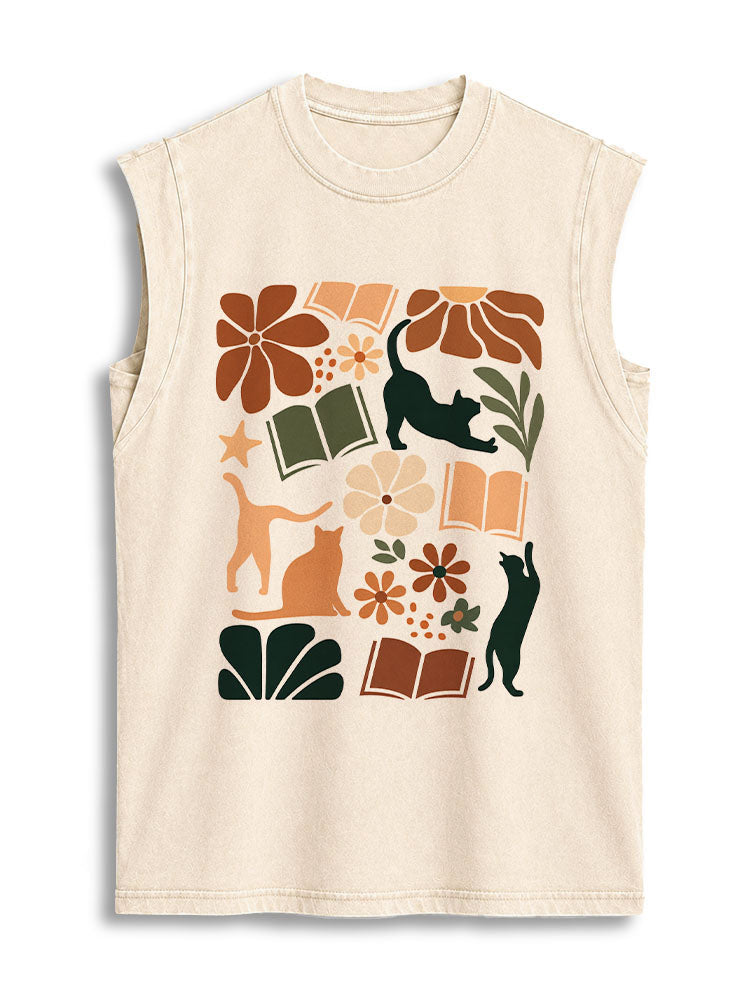 floral books Vintage Washed Cotton Tank Top