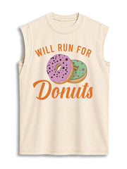 Will Run For Donuts Vintage Washed Cotton Tank Top
