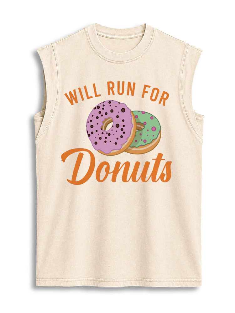 Will Run For Donuts Vintage Washed Cotton Tank Top