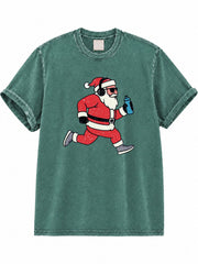 Santa Goes Jogging Washed T-Shirt
