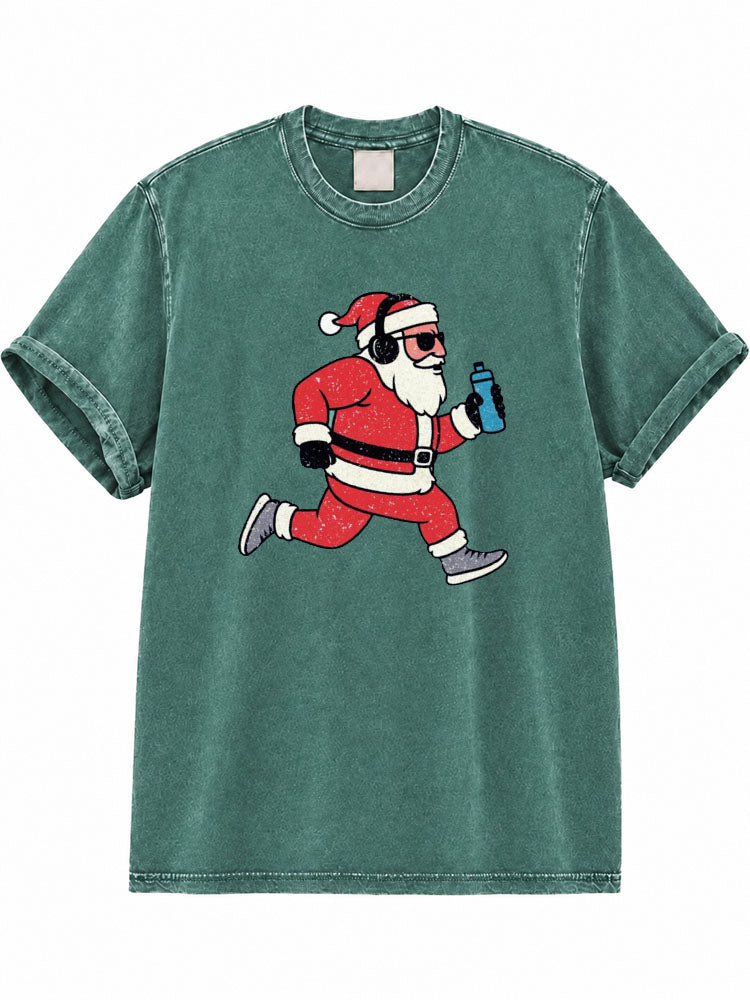 Santa Goes Jogging Washed T-Shirt