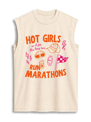 Hot Girls Run Marathons Vintage Washed Cotton Tank Top