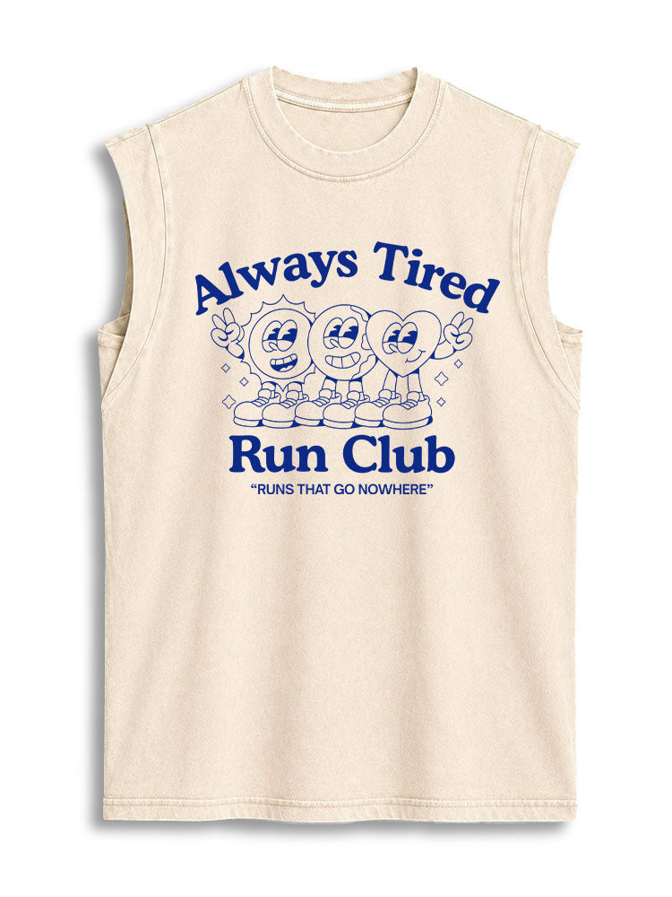 Always Tired Run Club Vintage Washed Cotton Tank Top