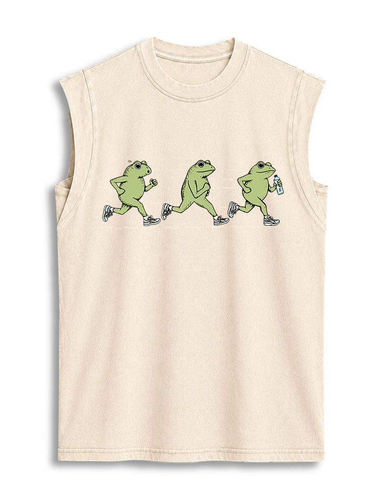 Running Frog Club Vintage Washed Cotton Tank Top