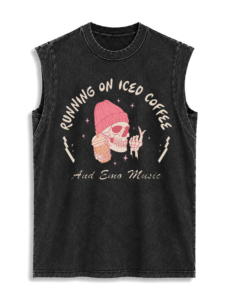 RUNNING ON ICED COFFEE And Emo Music Vintage Washed Cotton Tank Top