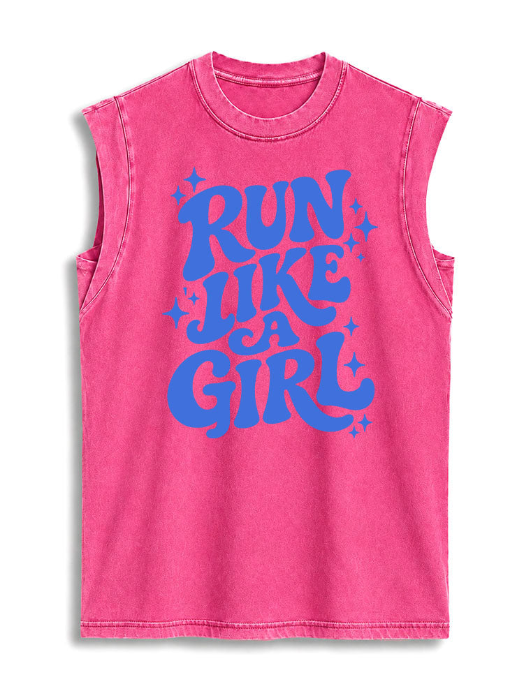 Running Like A Girl Vintage Washed Cotton Tank Top