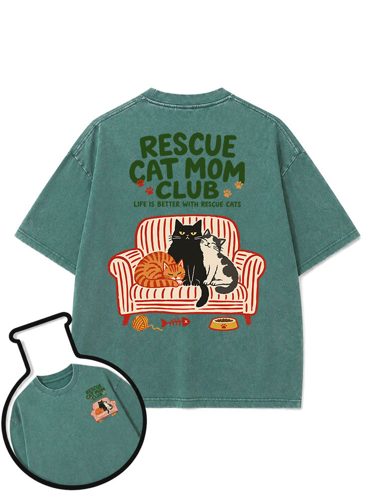 RESCUE CAT MOM CLUB Washed T-Shirt