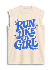 Running Like A Girl Vintage Washed Cotton Tank Top