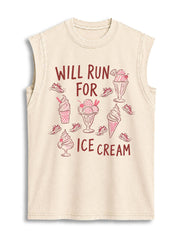 WILL RUN FOR ICE CREAM Vintage Washed Cotton Tank Top