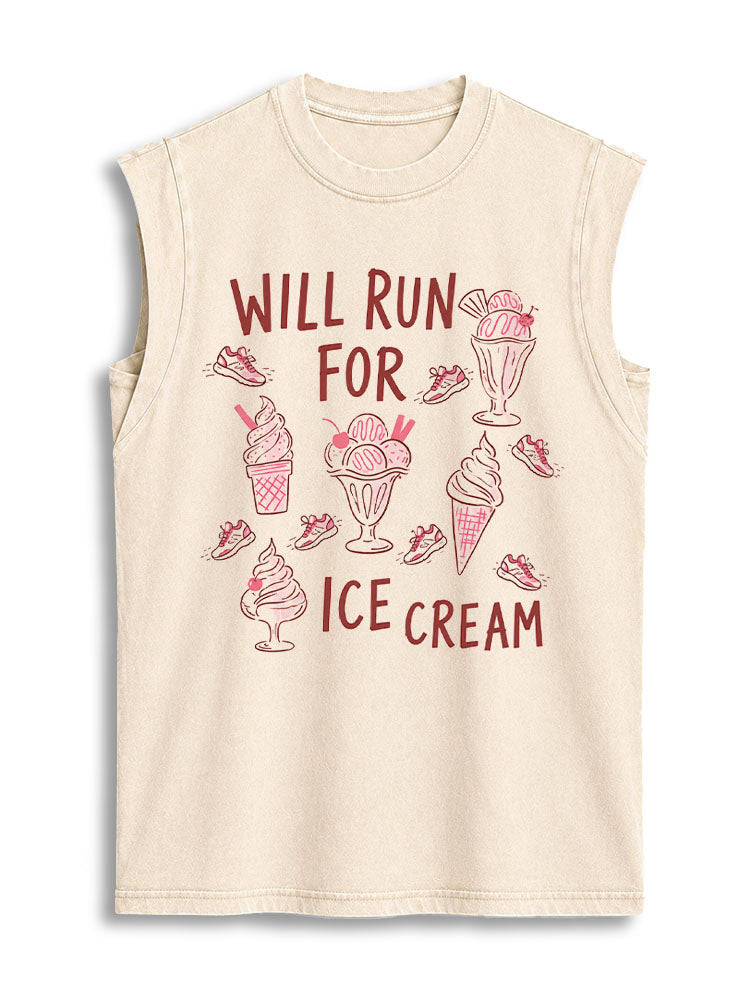 WILL RUN FOR ICE CREAM Vintage Washed Cotton Tank Top