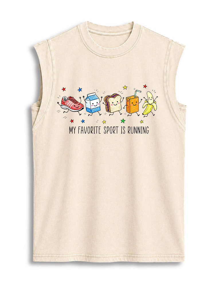 MY FAVORITE SPORT IS RUNNING Vintage Washed Cotton Tank Top